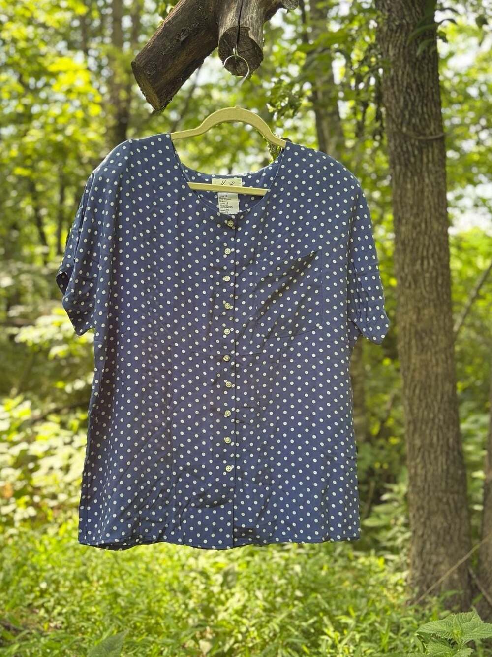 Kathie Lee Vintage 100% Silk Polka Dot Button Down Shirt Size 16